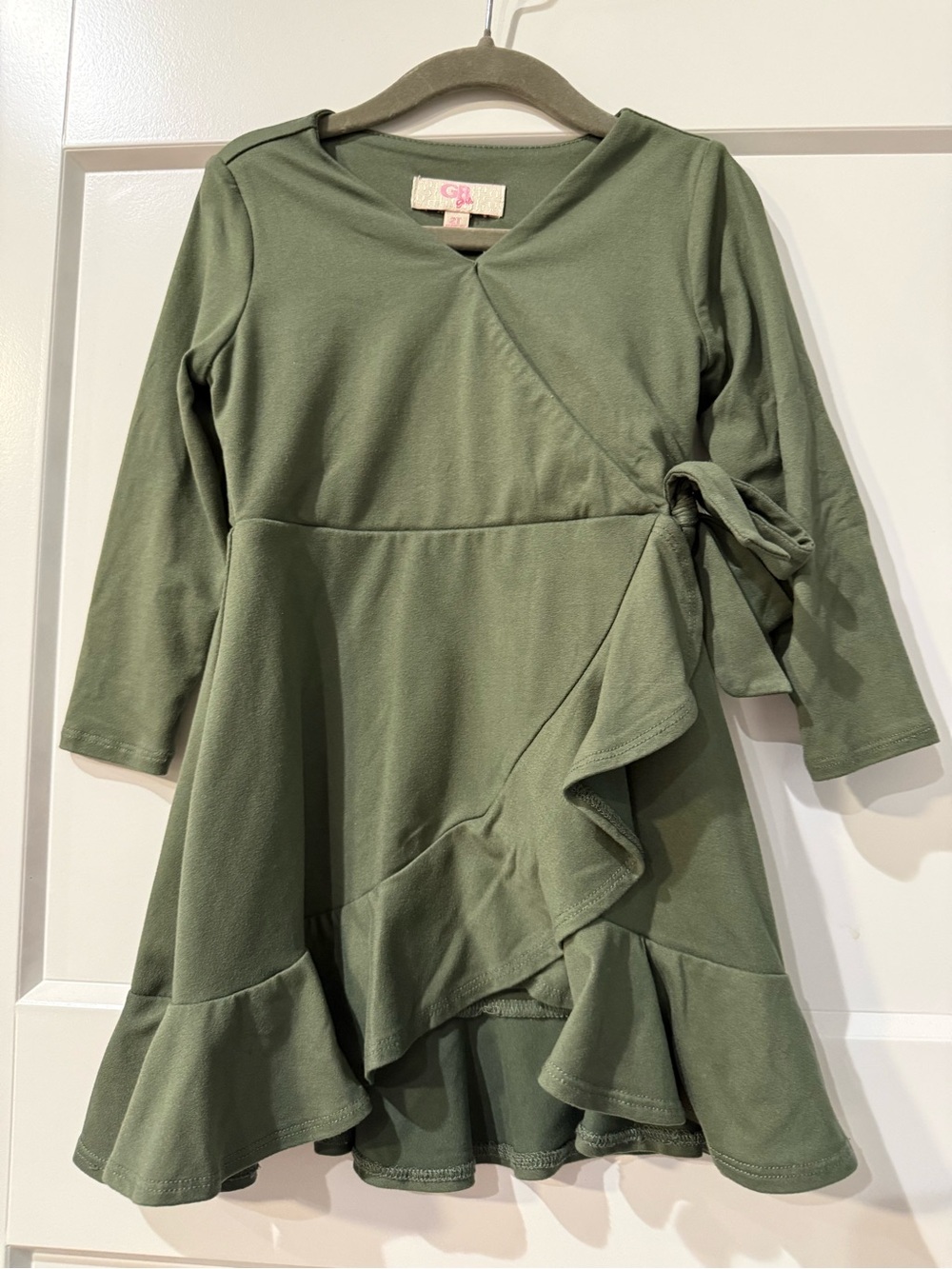 GB girls Olive Green Wrap Ruffle Dress